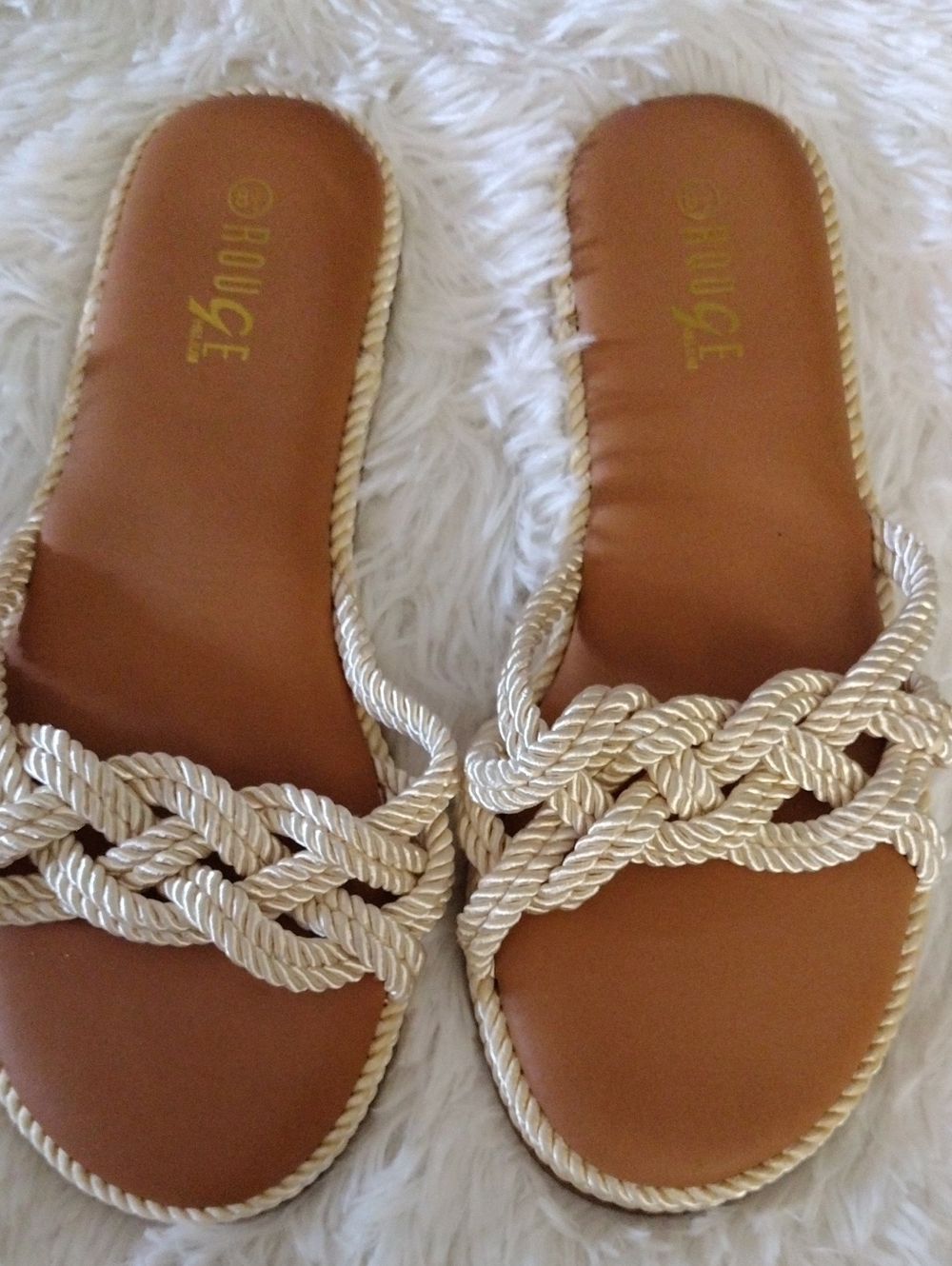 Rouge Helium Gold Braided Slide Sandals for Women
